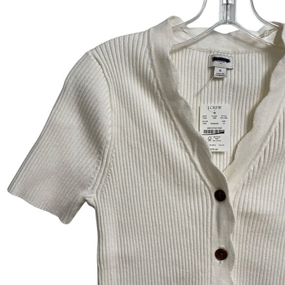 NWT J.Crew Short-Sleeve Cardigan Sweater Women's Size S Scallop Trim Ivory - Picture 3 of 14